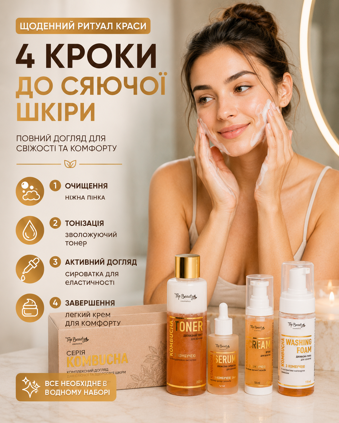 Подарунковий бокс KOMBUCHA для догляду за обличчям, 4 засоби — фото 2