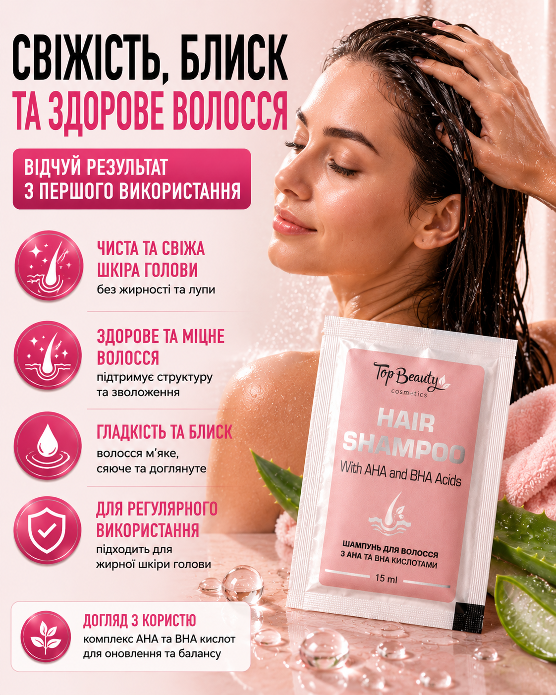 Чиста шкіра голови та доглянуте волосся після кожного миття