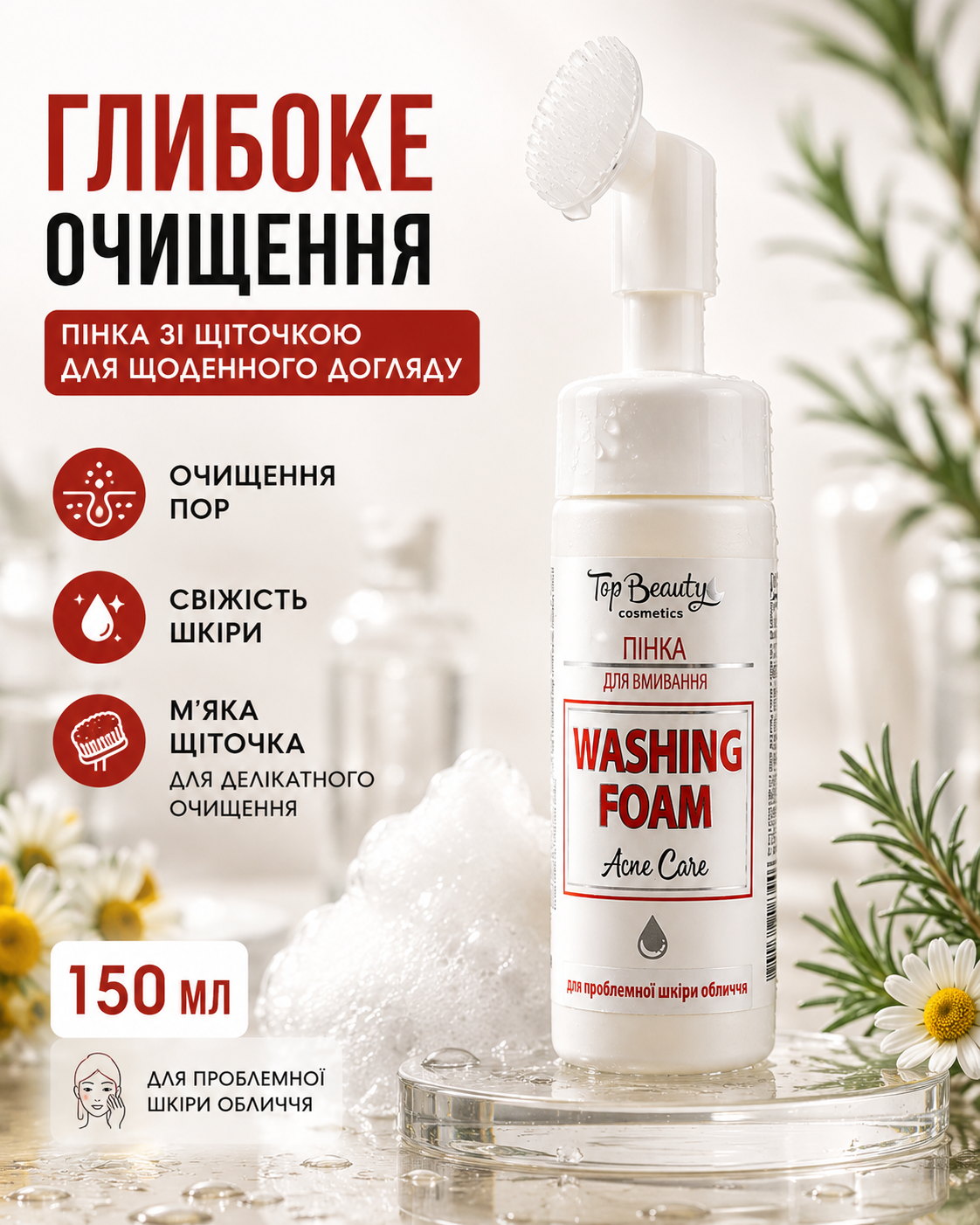Пінка антиакне для вмивання проблемної шкіри зі щіточкою 150 мл — фото 3