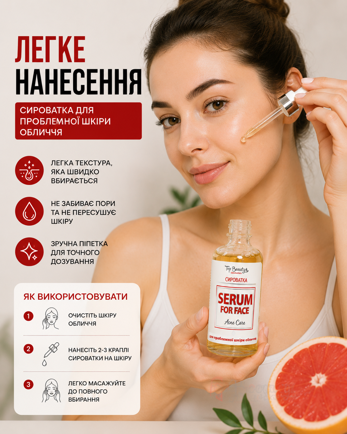 Сироватка антиакне для проблемної шкіри обличчя в скляному флаконі з піпеткою 50 мл — фото 2