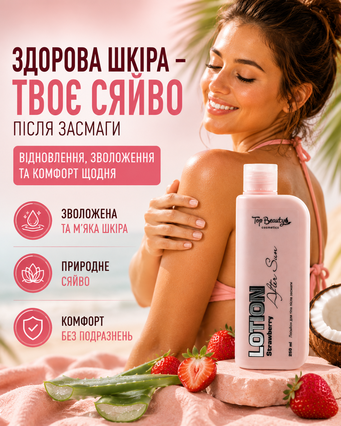 Лосьйон для тіла після засмаги з D-пантенолом 250 мл, Полуниця