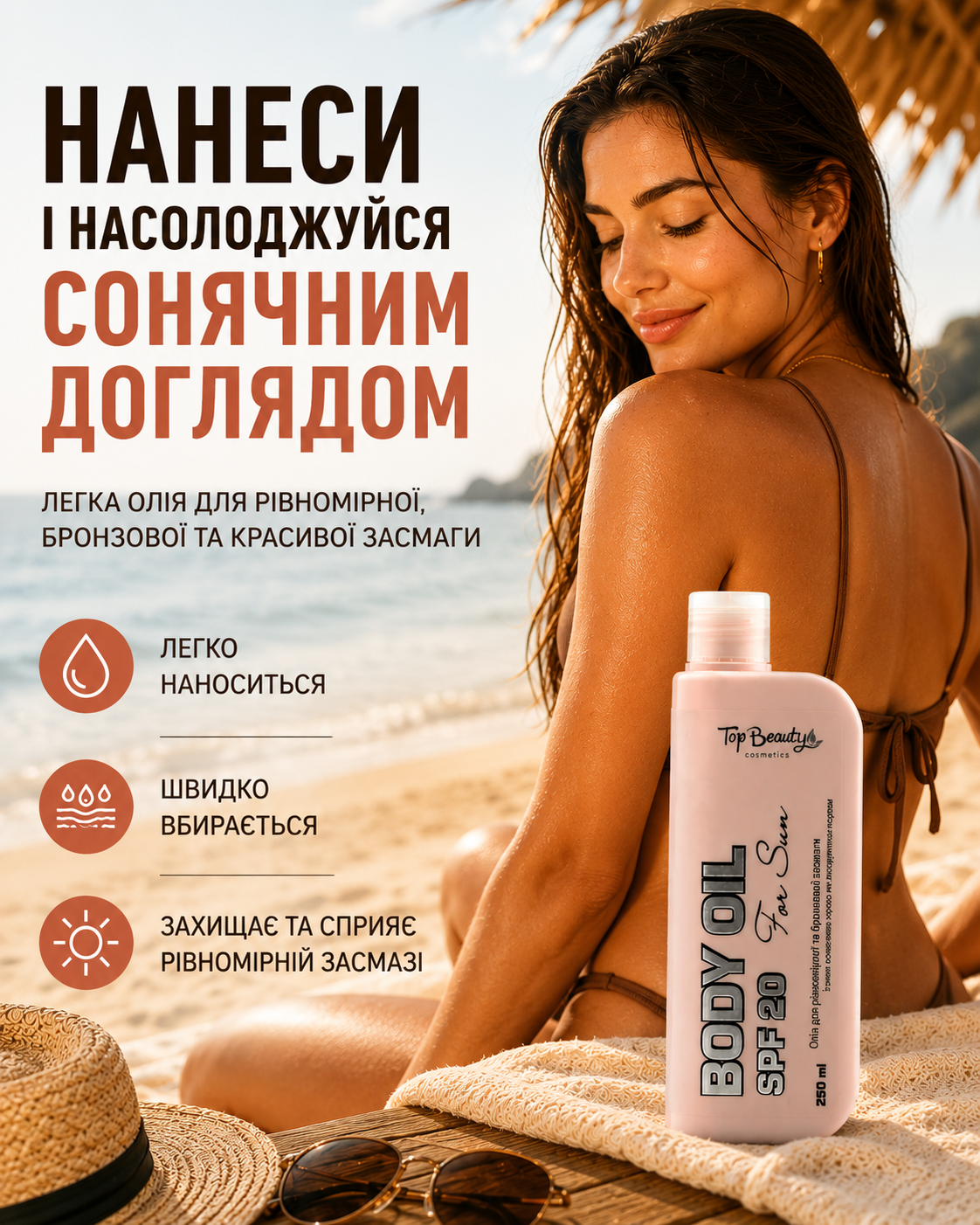 Олія для засмаги з олією волоського горіха та екстрактом моркви SPF 20, 250 мл