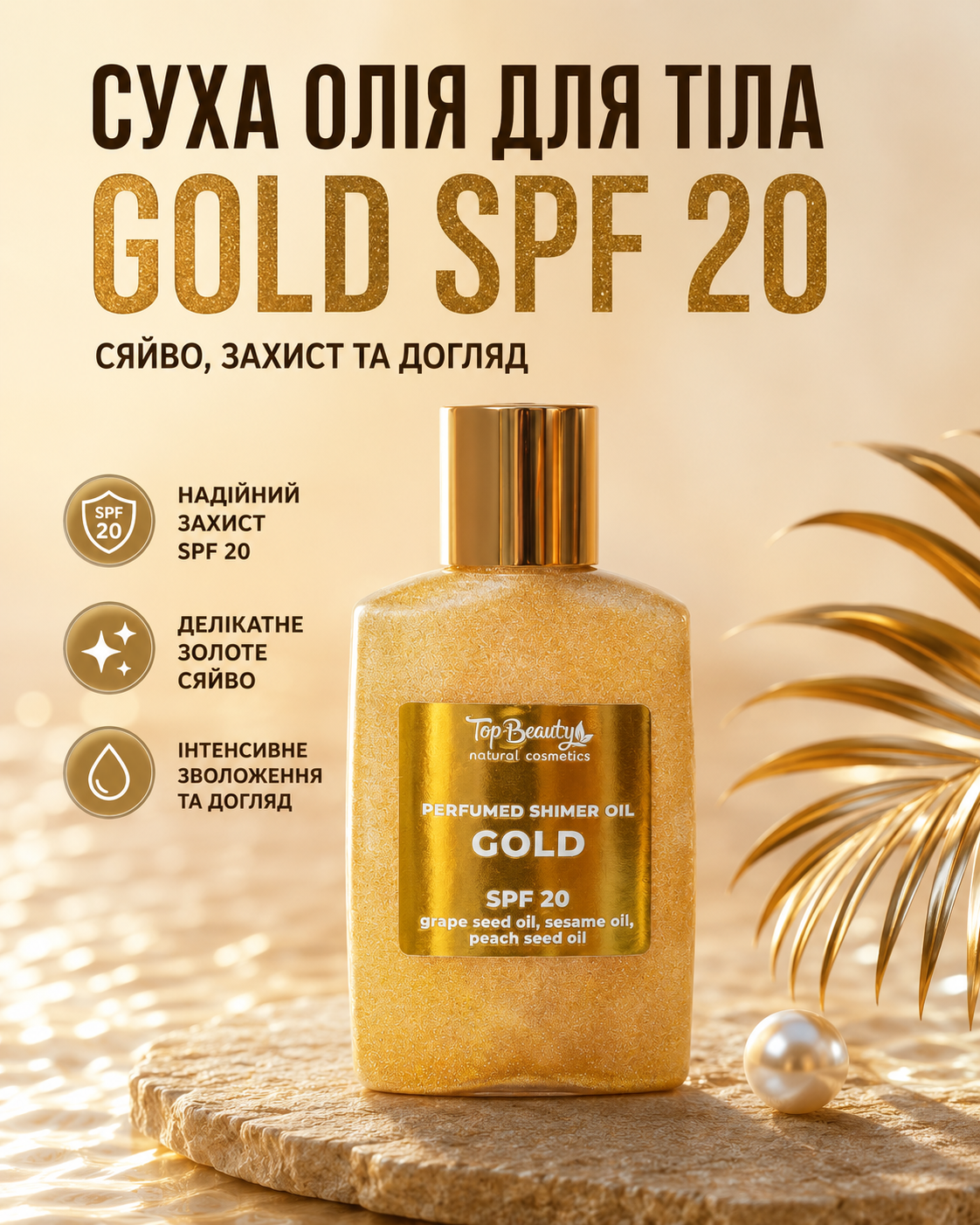 Суха парфумована сяюча олія для тіла SPF 20 Gold, 100 мл — фото 3