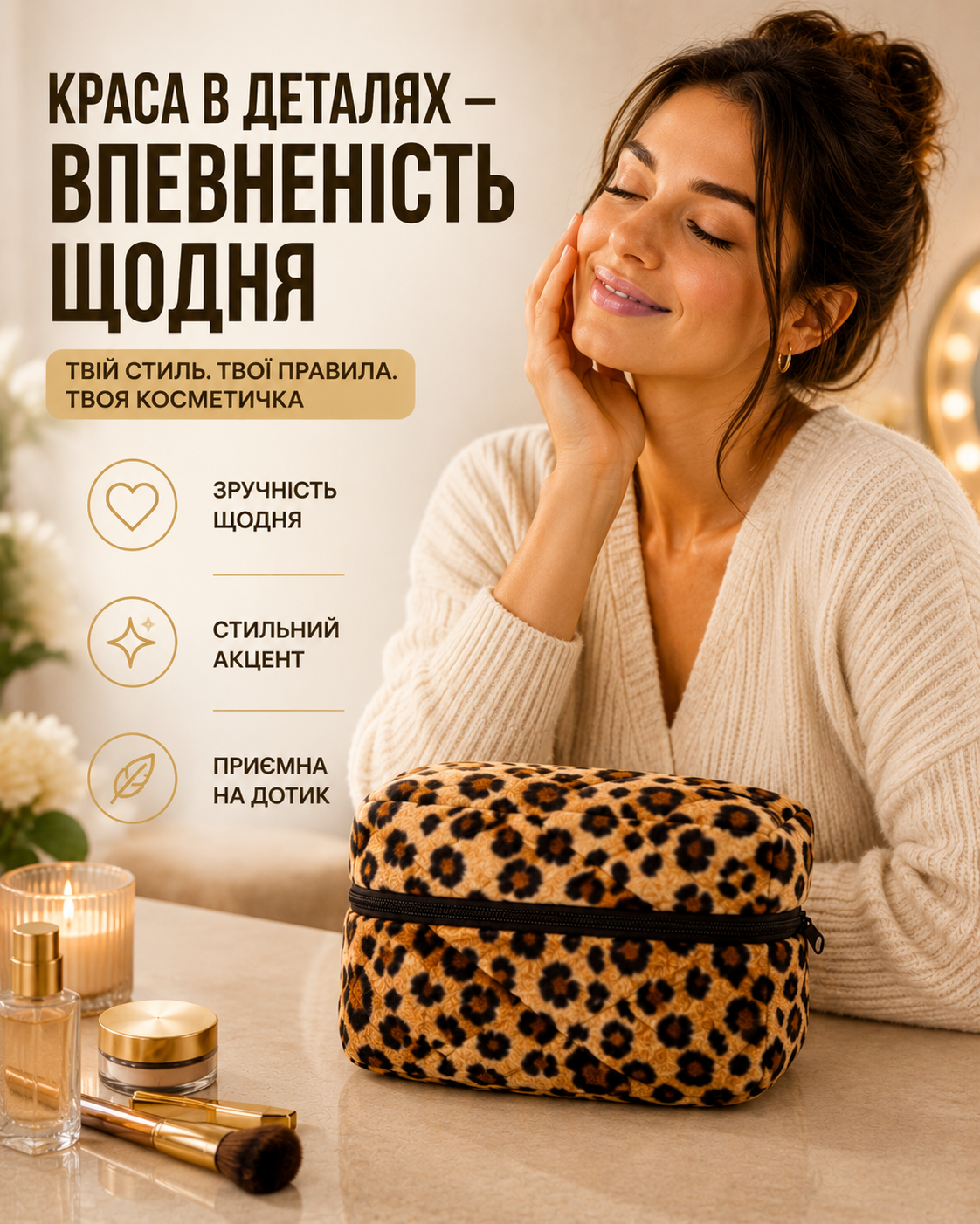 Косметичка флісова з леопардовим принтом 22 × 11 см