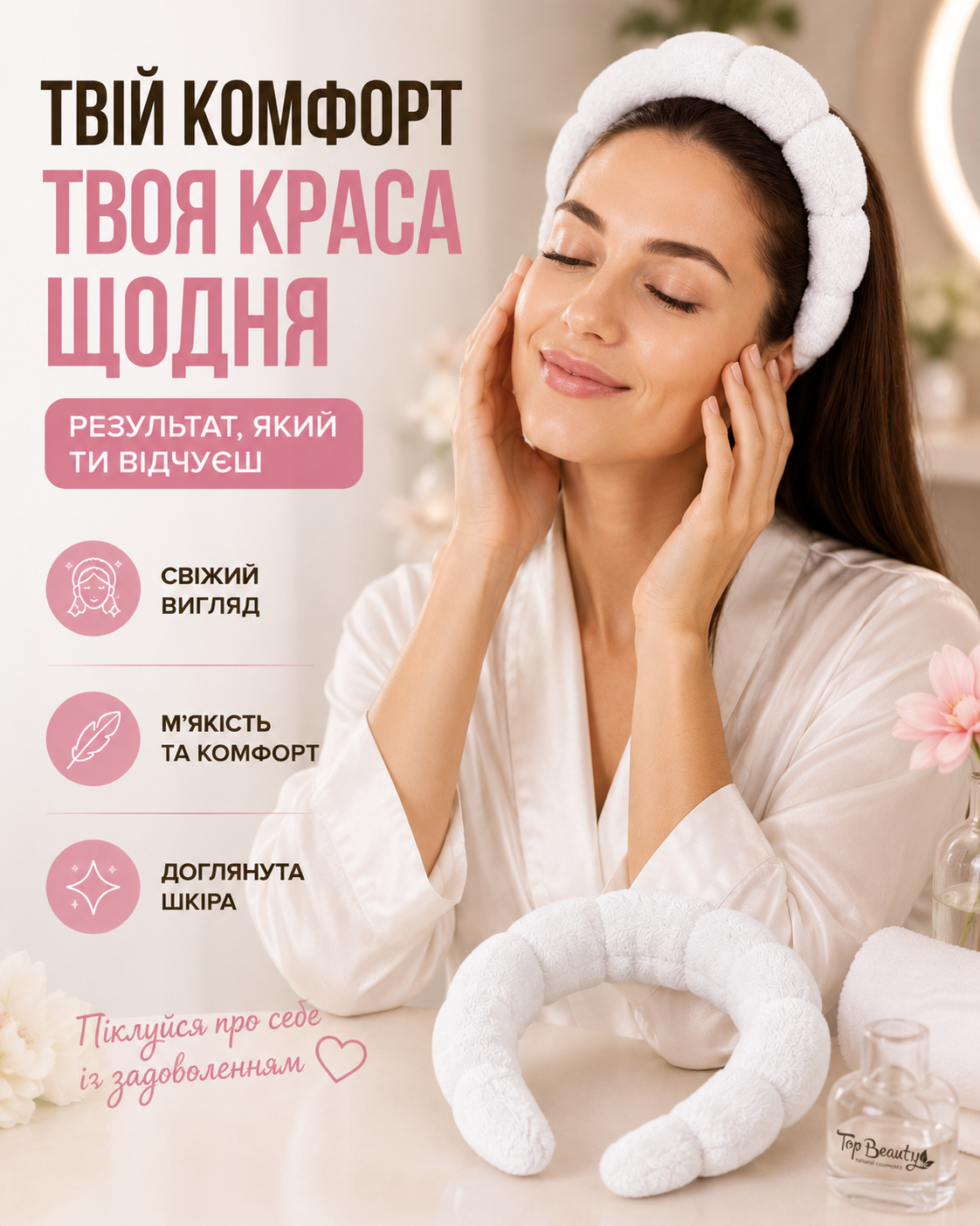 Обруч для волосся м'який білий
