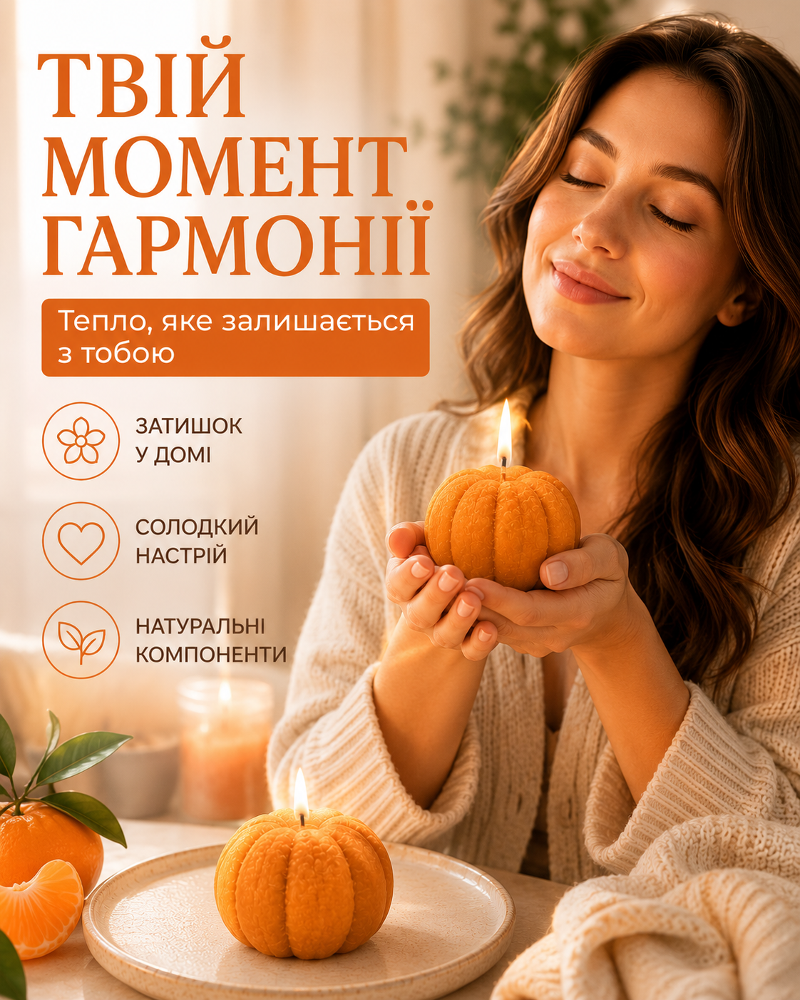 Свічка ароматична «Мандаринка» із соєвого воску 50 г