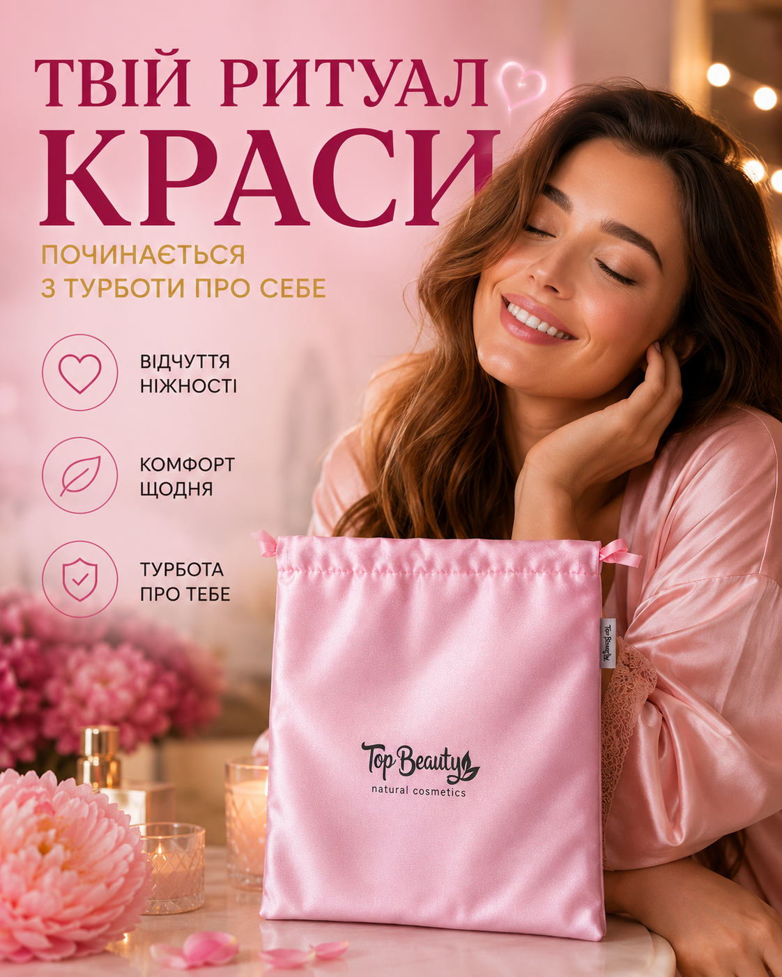 Мішечок фірмовий ніжно-рожевий 30 × 19 см