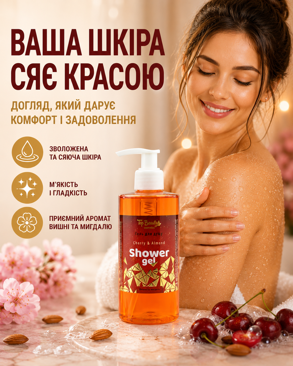Гель для душу Cherry & Almond «Вишня та мигдаль» 275 мл