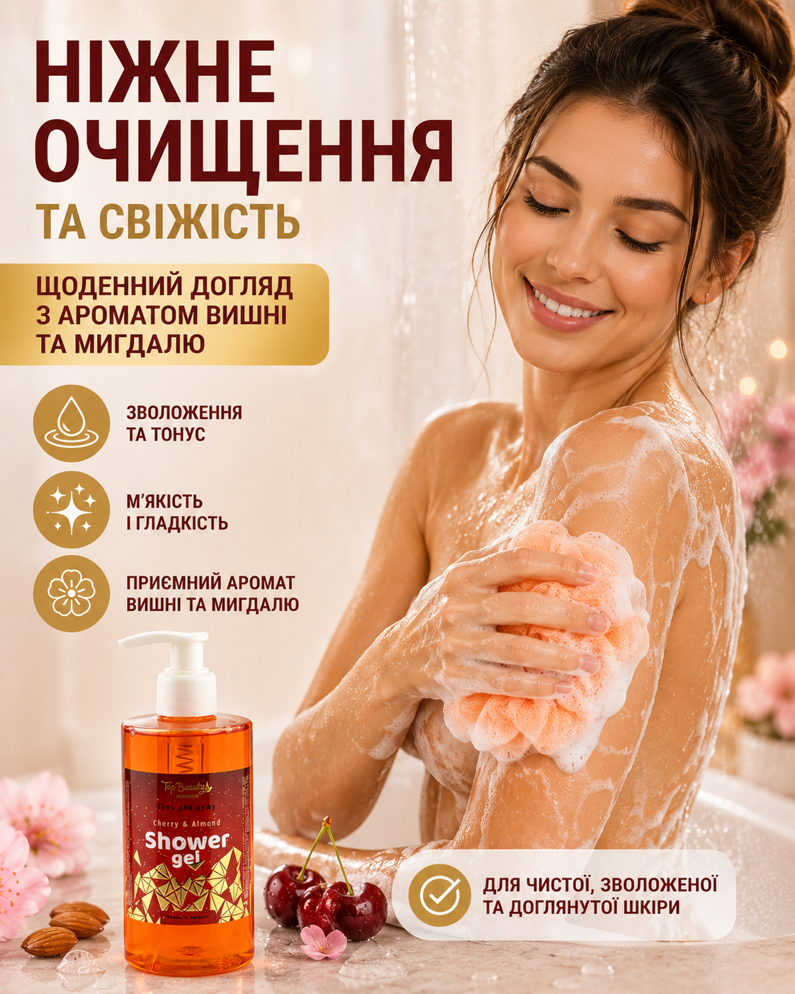 Гель для душу Cherry & Almond «Вишня та мигдаль» 275 мл — фото 2