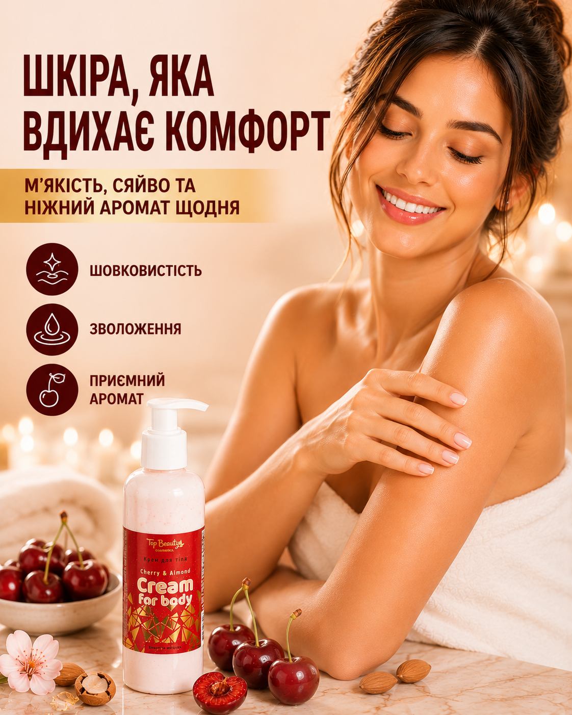 Крем для тіла «Вишня та мигдаль» 200 мл