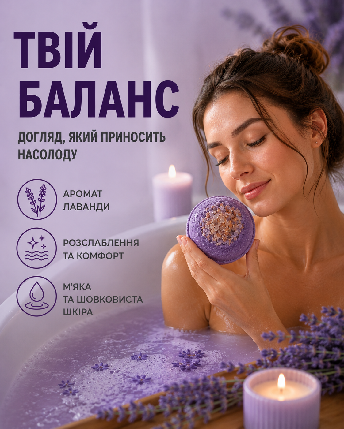 Бомбочка-гейзер для ванни кругла «Лаванда» 180 г
