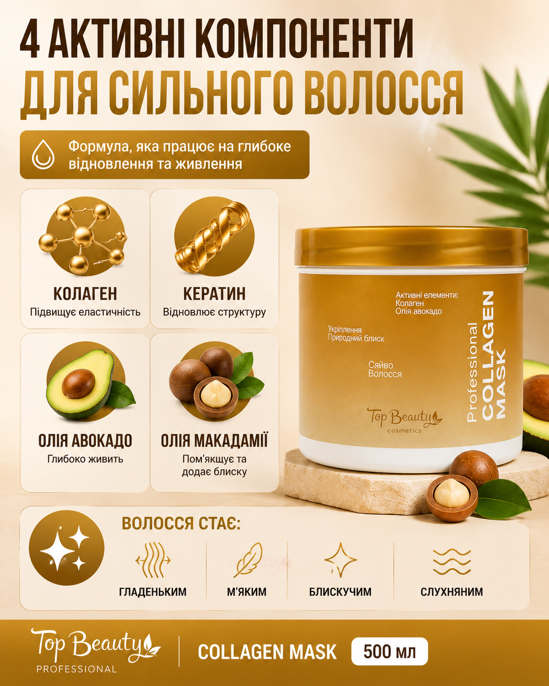Колагенова маска для гладкого та блискучого волосся — фото 2