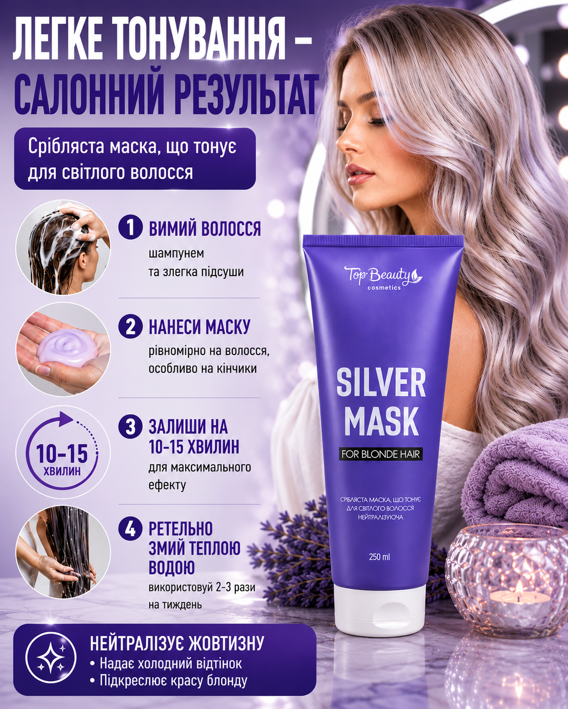 Срібляста маска для світлого волосся нейтралізуюча тонуюча 250 мл — фото 2