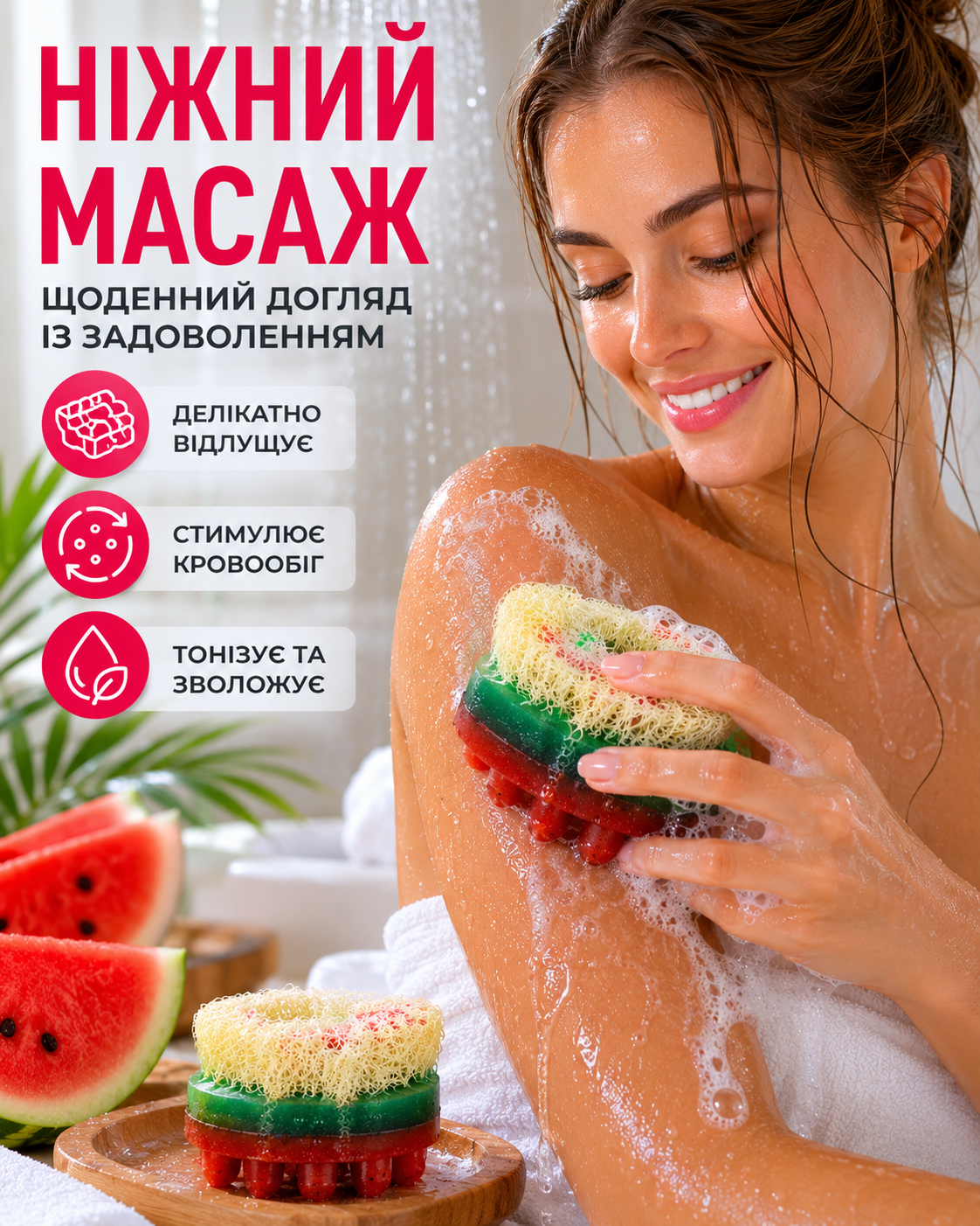 Мило-скраб з люфою масажне «Кавун» 120 г — фото 2