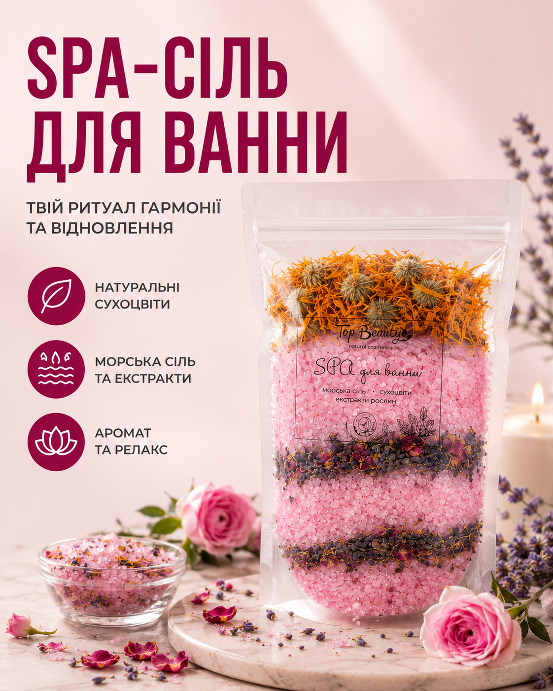 SPA-сіль для ванни з морською сіллю та сухоцвітами 600 г — фото 3