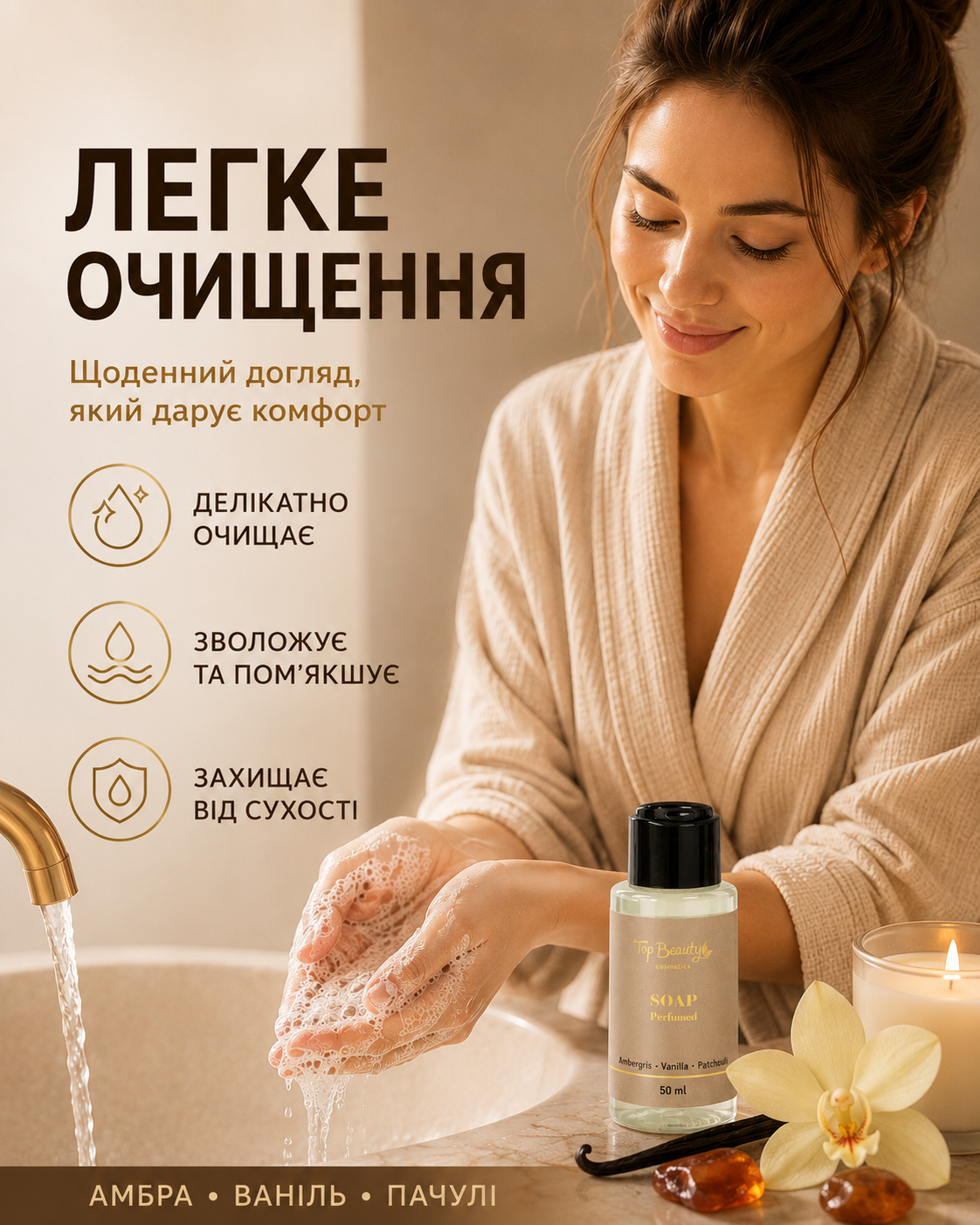 Парфумоване рідке мило для рук і тіла Amber Vanilla & Patchouli, 50 мл — фото 2