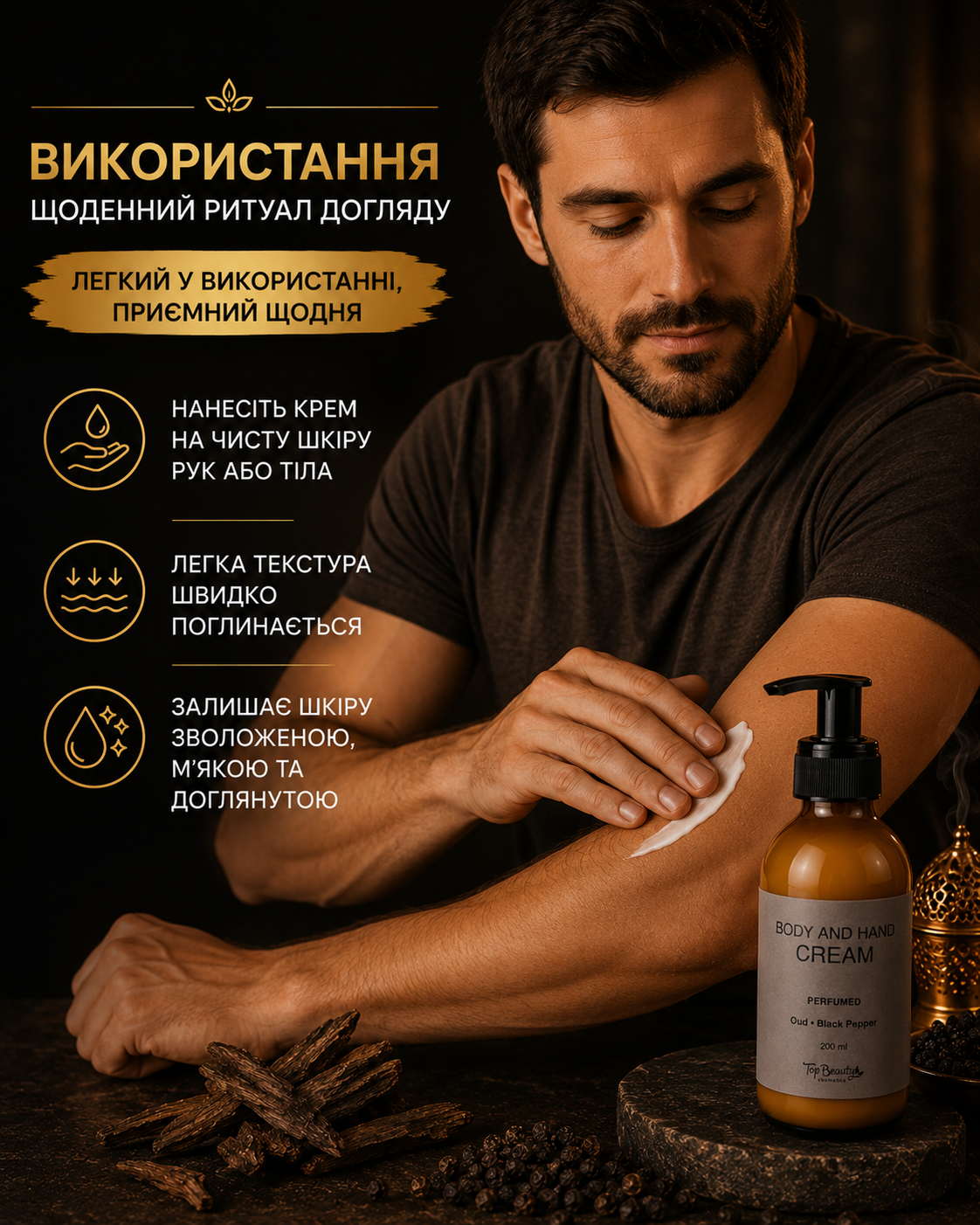 Парфумований крем для тіла та рук Oud & Black Pepper, 200 мл — фото 2