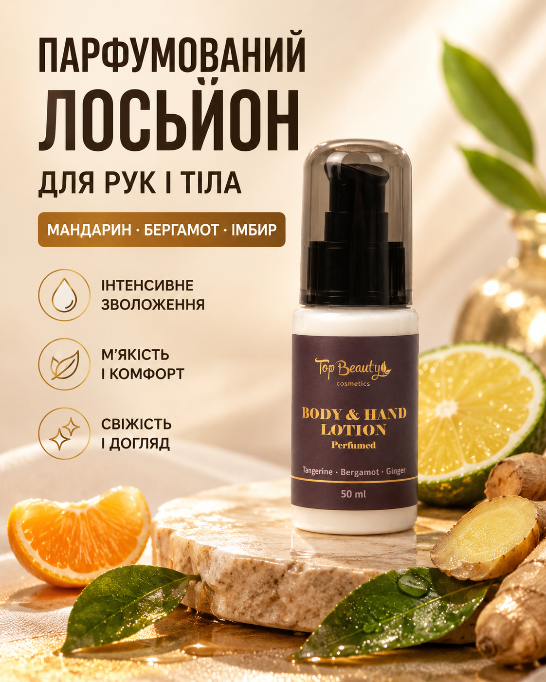 Парфумований лосьйон для рук і тіла Mandarin, Bergamot & Ginger, 50 мл — фото 3