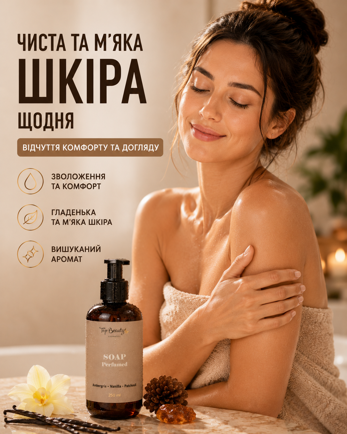 Парфумоване рідке мило для рук і тіла Amber Vanilla & Patchouli, 250 мл