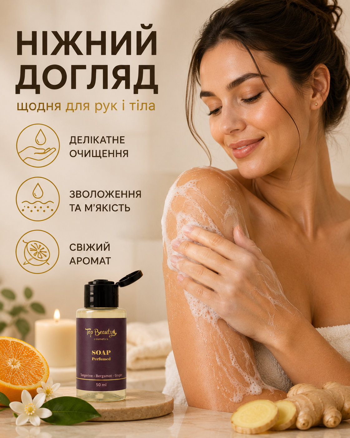Парфумоване рідке мило для рук і тіла Mandarin, Bergamot & Ginger, 50 мл — фото 2
