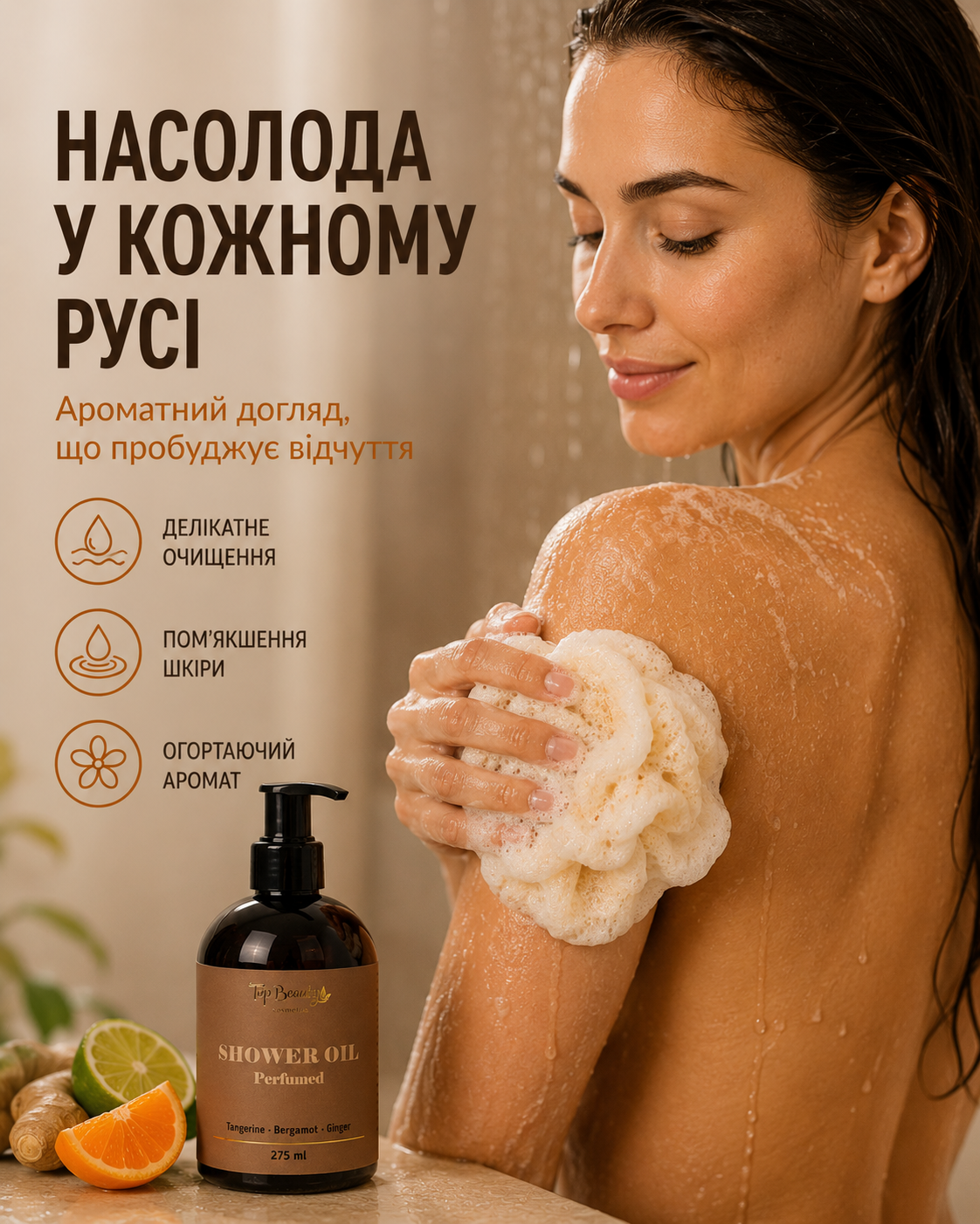 Парфумована олія для душу Mandarin, Bergamot & Ginger, 275 мл — фото 2