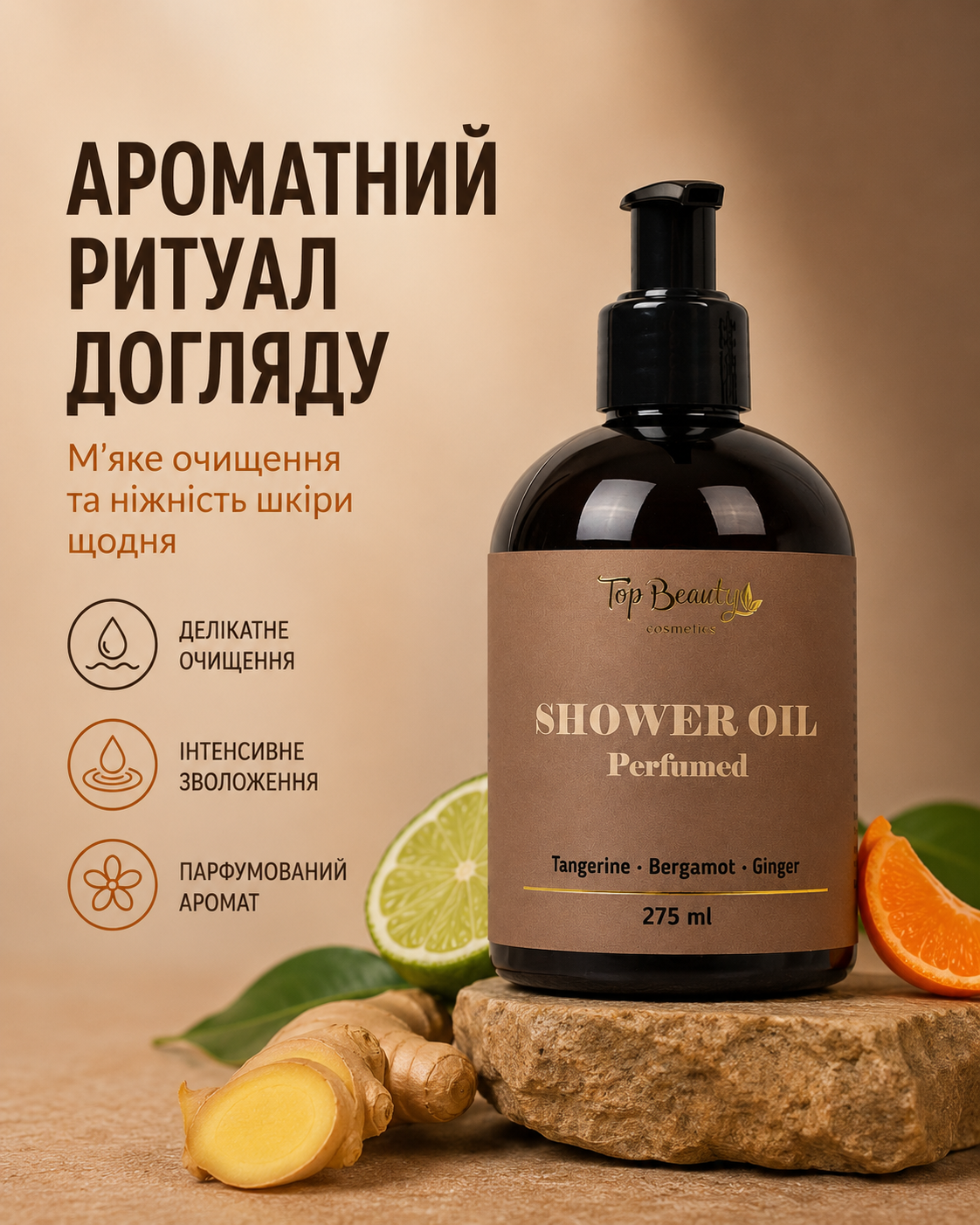 Парфумована олія для душу Mandarin, Bergamot & Ginger, 275 мл — фото 3