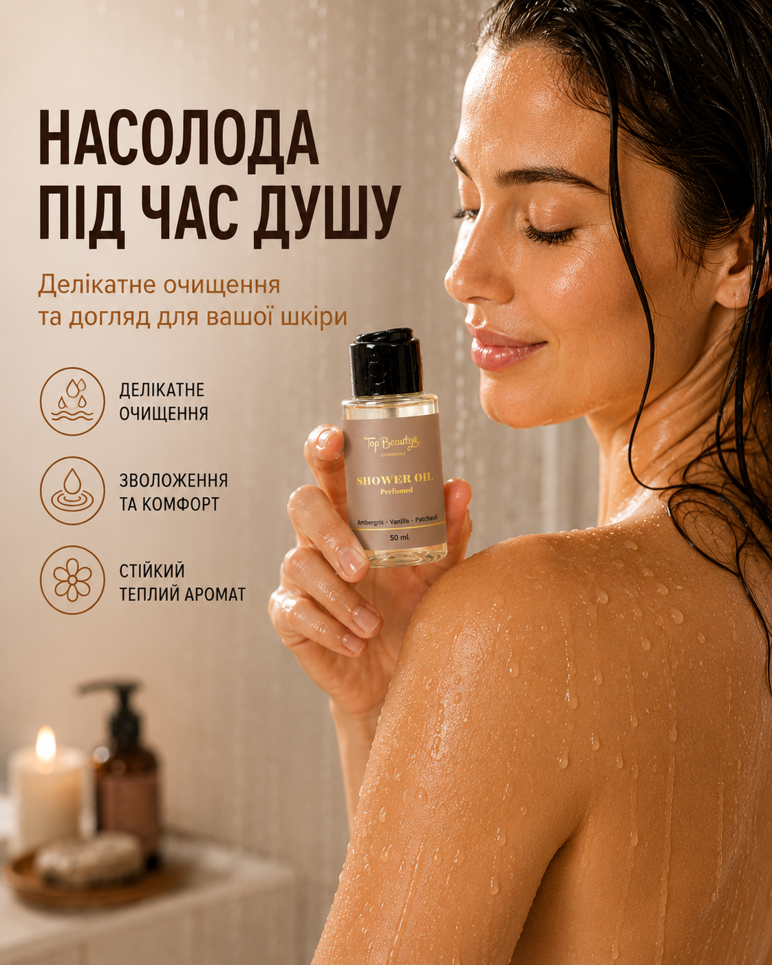 Парфумована олія для душу Amber Vanilla & Patchouli, 50 мл — фото 2
