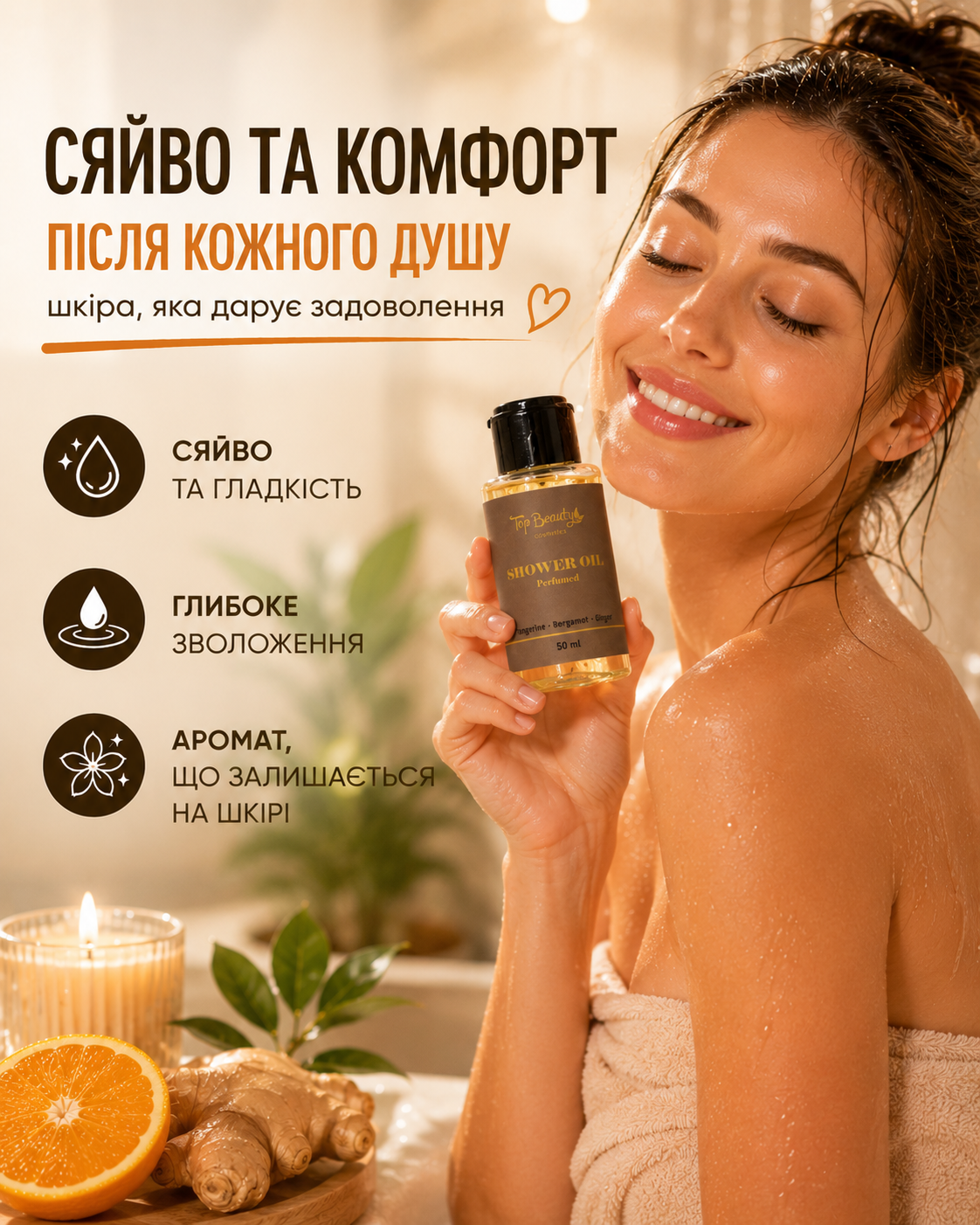 Парфумована олія для душу Mandarin, Bergamot & Ginger, 50 мл