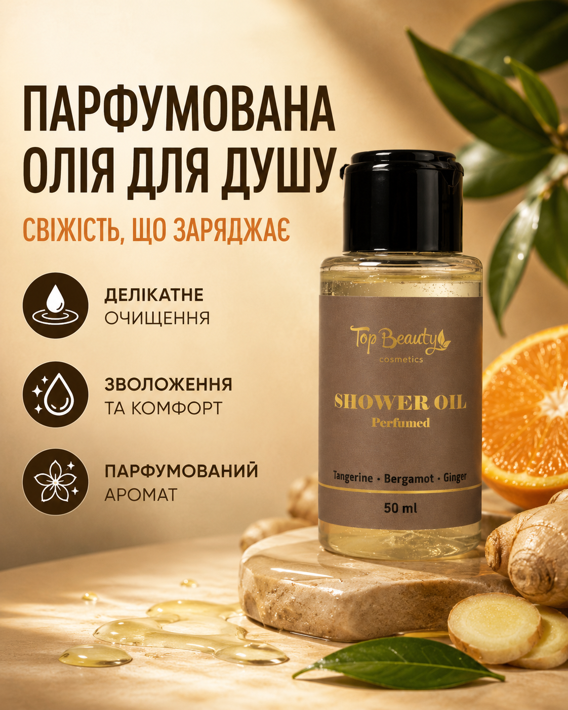 Парфумована олія для душу Mandarin, Bergamot & Ginger, 50 мл — фото 3