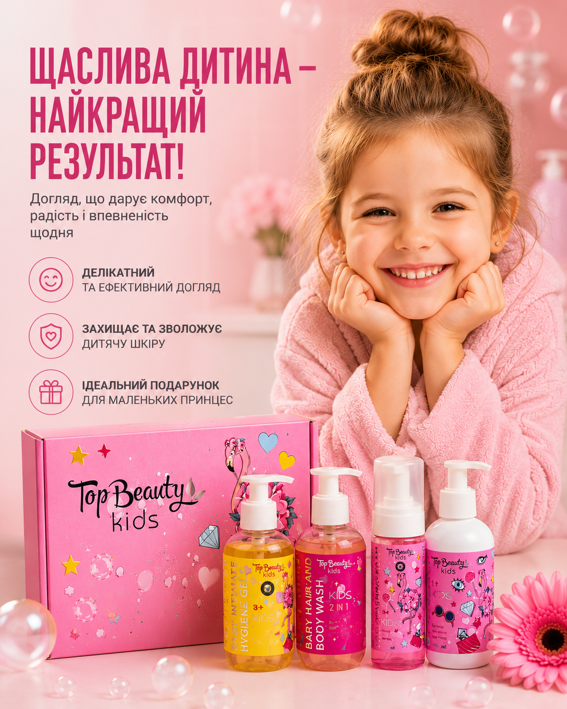 Дитячий подарунковий бокс «Фламінго» – 4 засоби для догляду