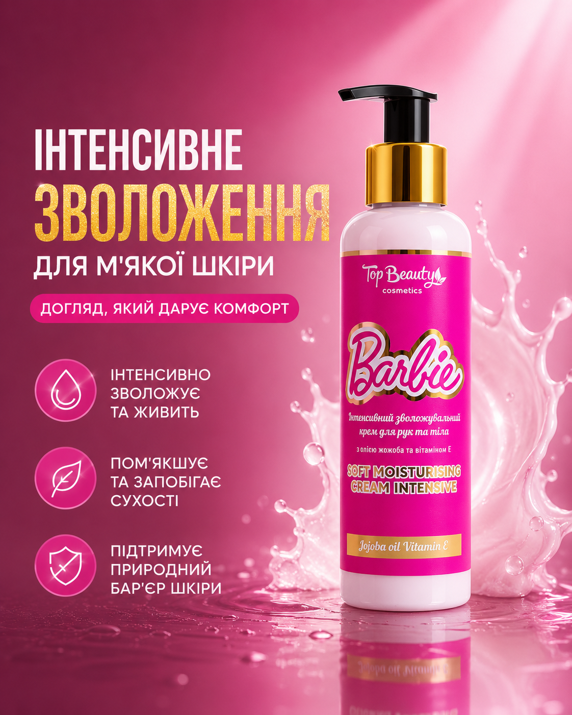 Крем для тіла та рук Barbie інтенсивно зволожувальний, 200 мл — фото 3