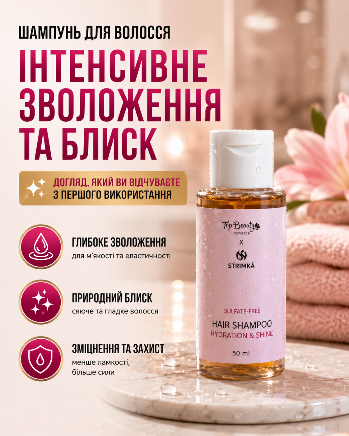 Шампунь безсульфатний Hydration & Shine, 50 мл — фото 2