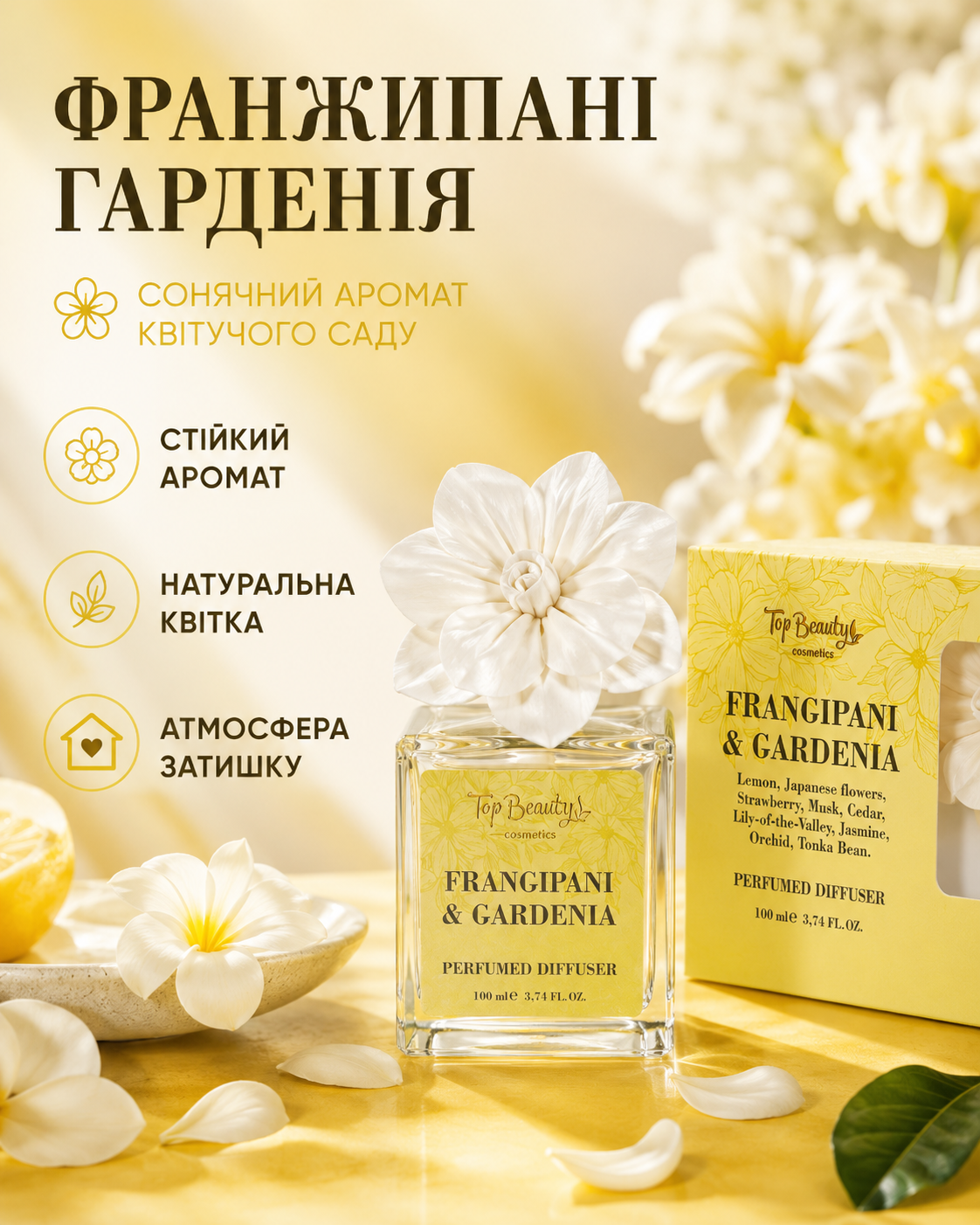 Дифузор парфумований Франжипані-Гарденія з квіткою, 100 мл — фото 3