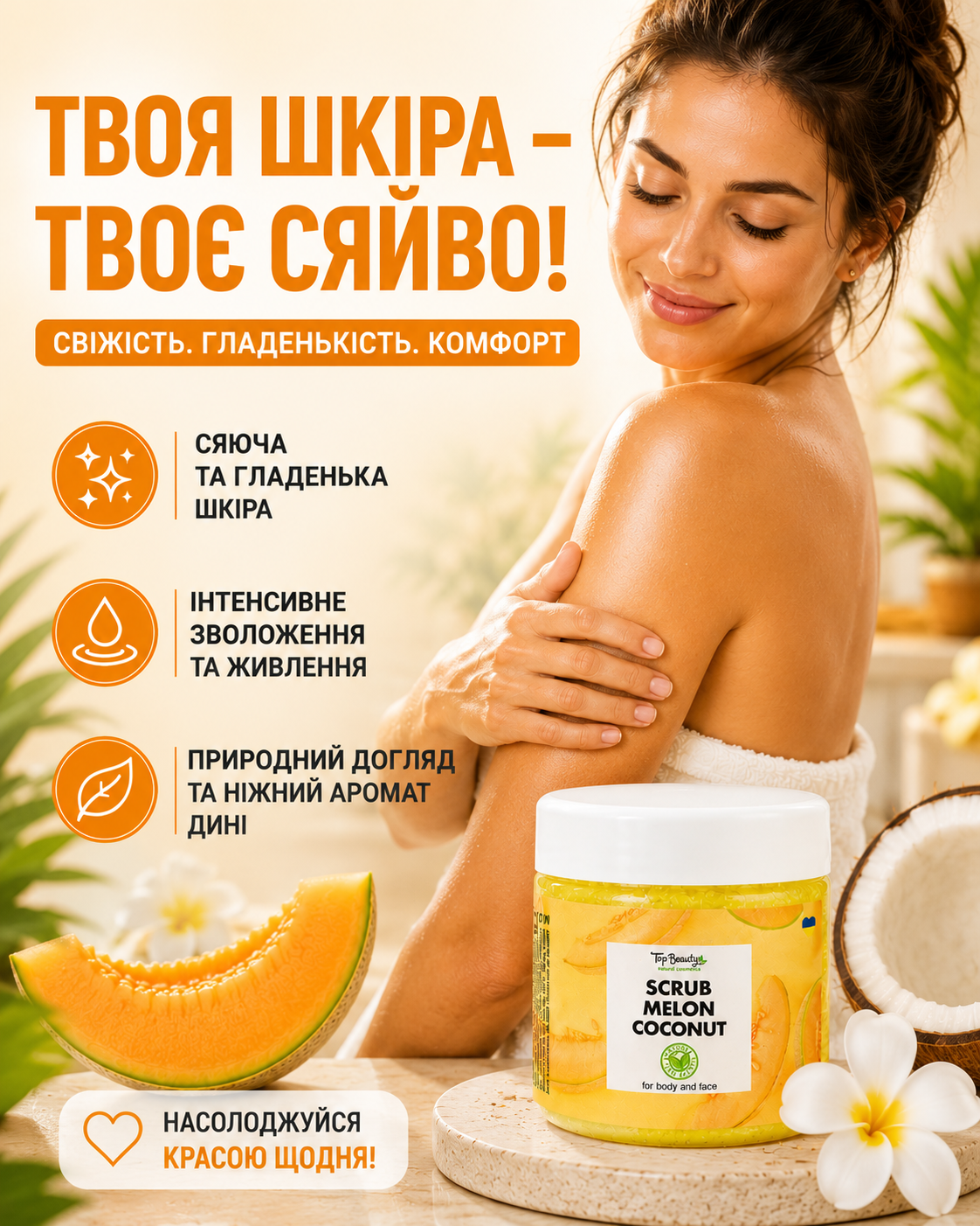 Скраб для тіла та обличчя «Диня», 150 мл