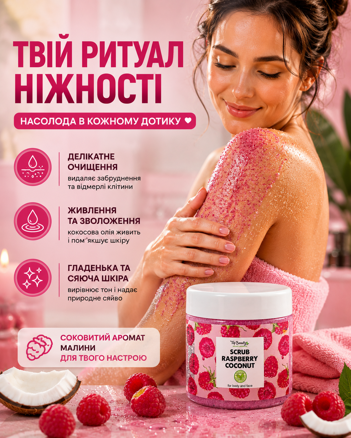 Скраб для тіла та обличчя «Малина», 150 мл — фото 2