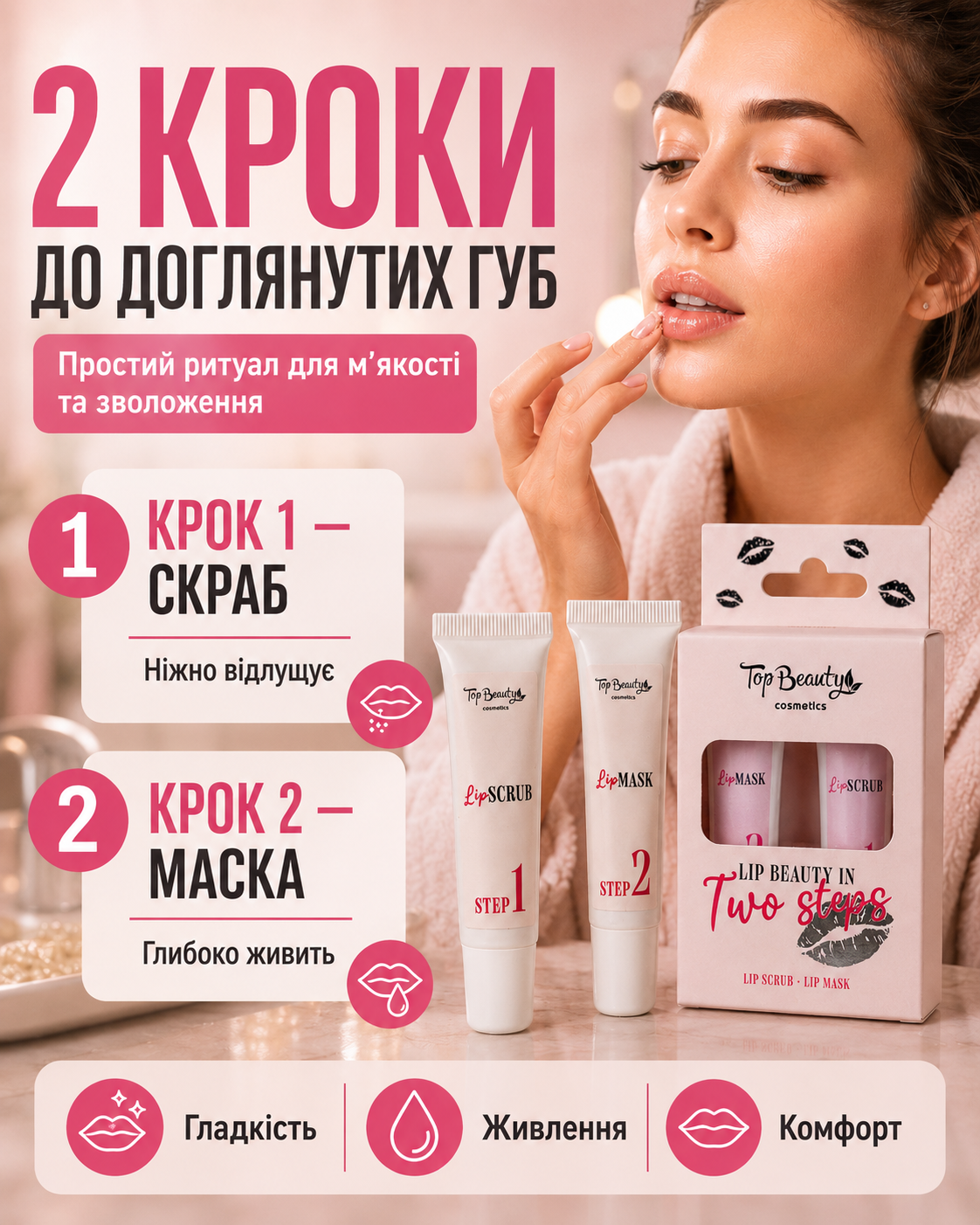 Набір для догляду за губами: скраб + маска Top Beauty — фото 3