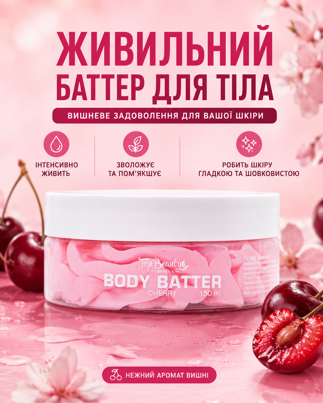 Живильний баттер для тіла BODY BUTTER CHERRY 150 мл — фото 3