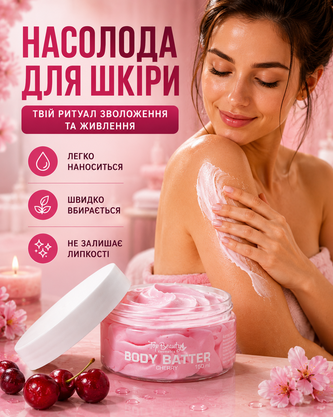 Живильний баттер для тіла BODY BUTTER CHERRY 150 мл — фото 2