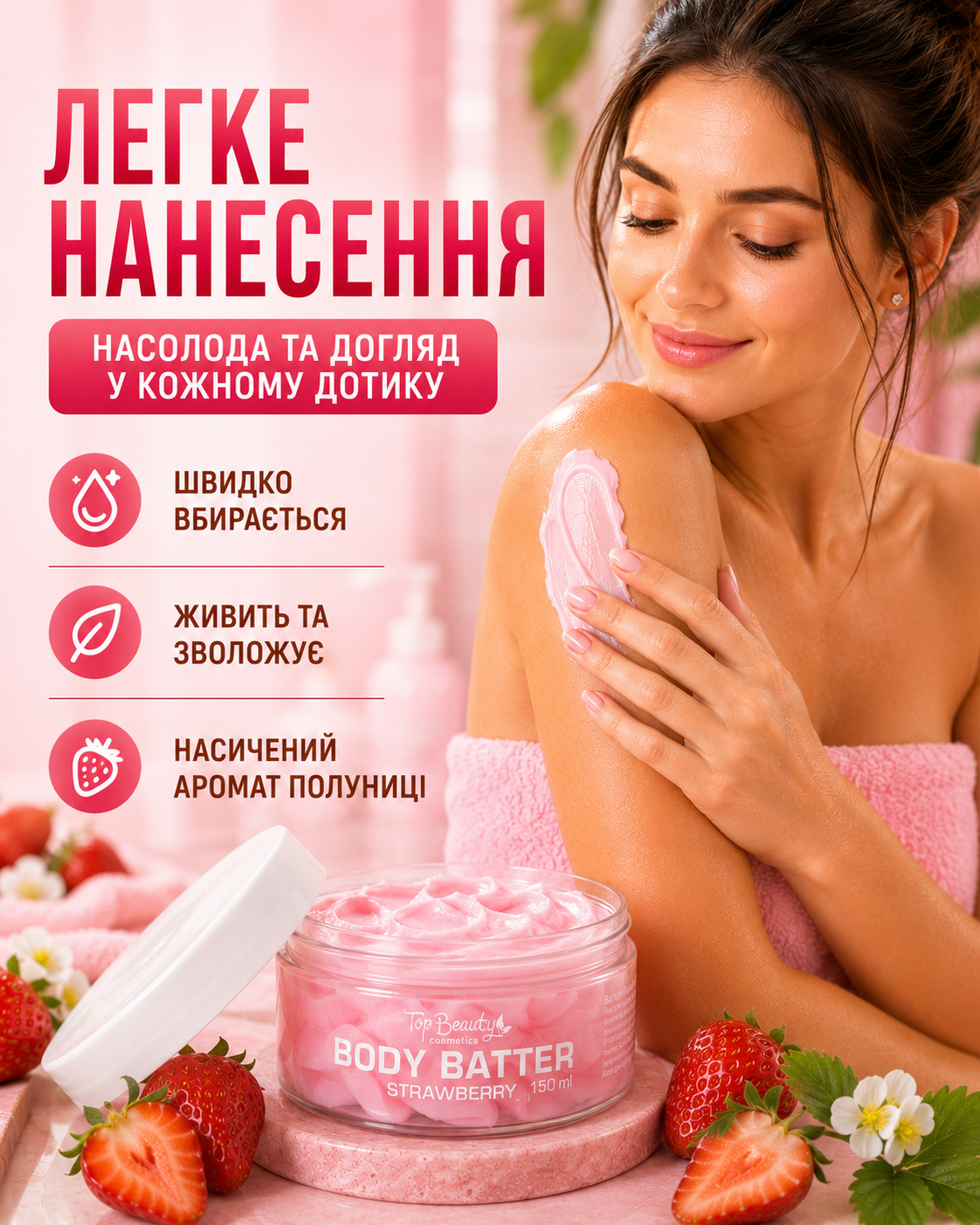 Живильний баттер для тіла BODY BUTTER STRAWBERRY 150 мл — фото 2