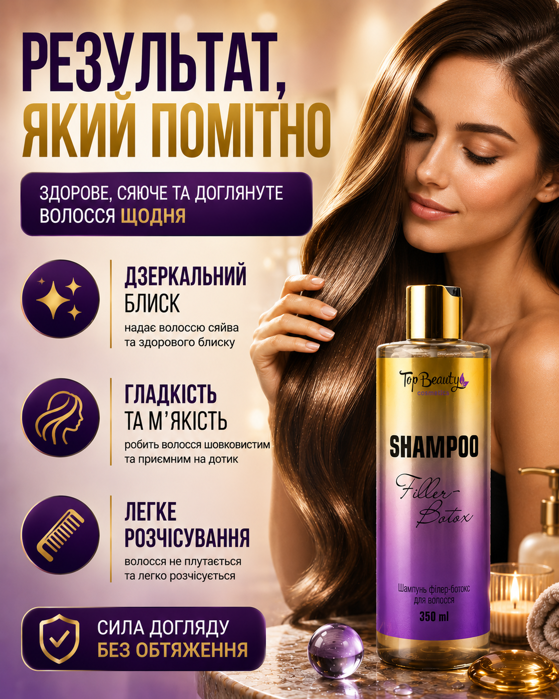 Шампунь філер-ботокс для ефекту гладкого волосся
