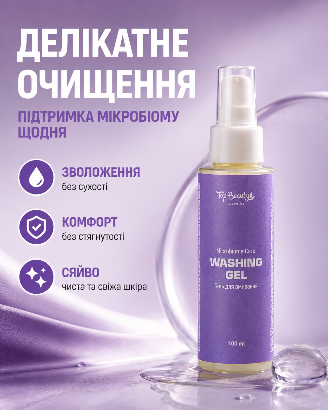 Гель для вмивання з пребіотиками MICROBIOME CARE 100 мл — фото 3