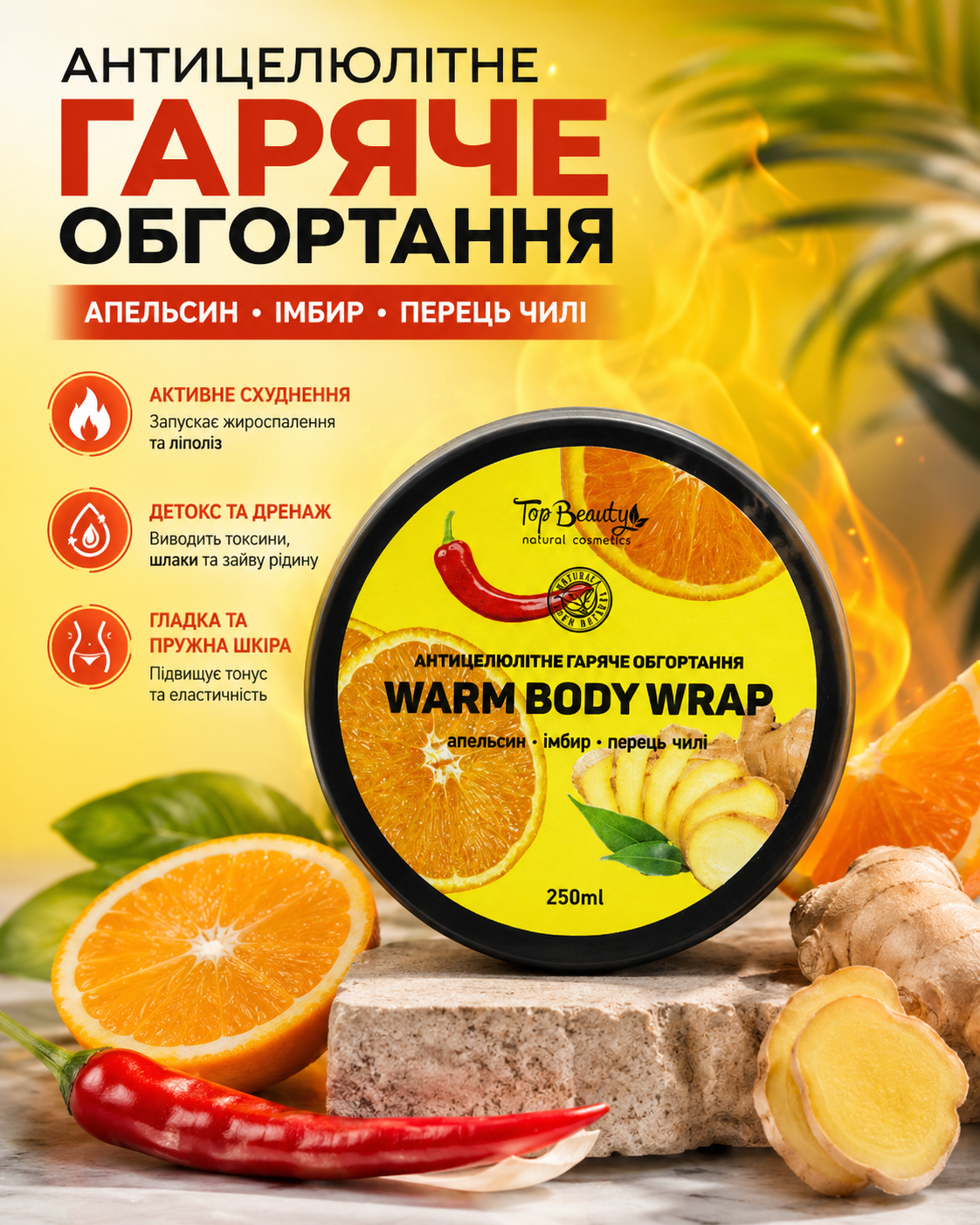 Антицелюлітне гаряче обгортання Апельсин – Імбир – Перець чилі 250 мл — фото 3