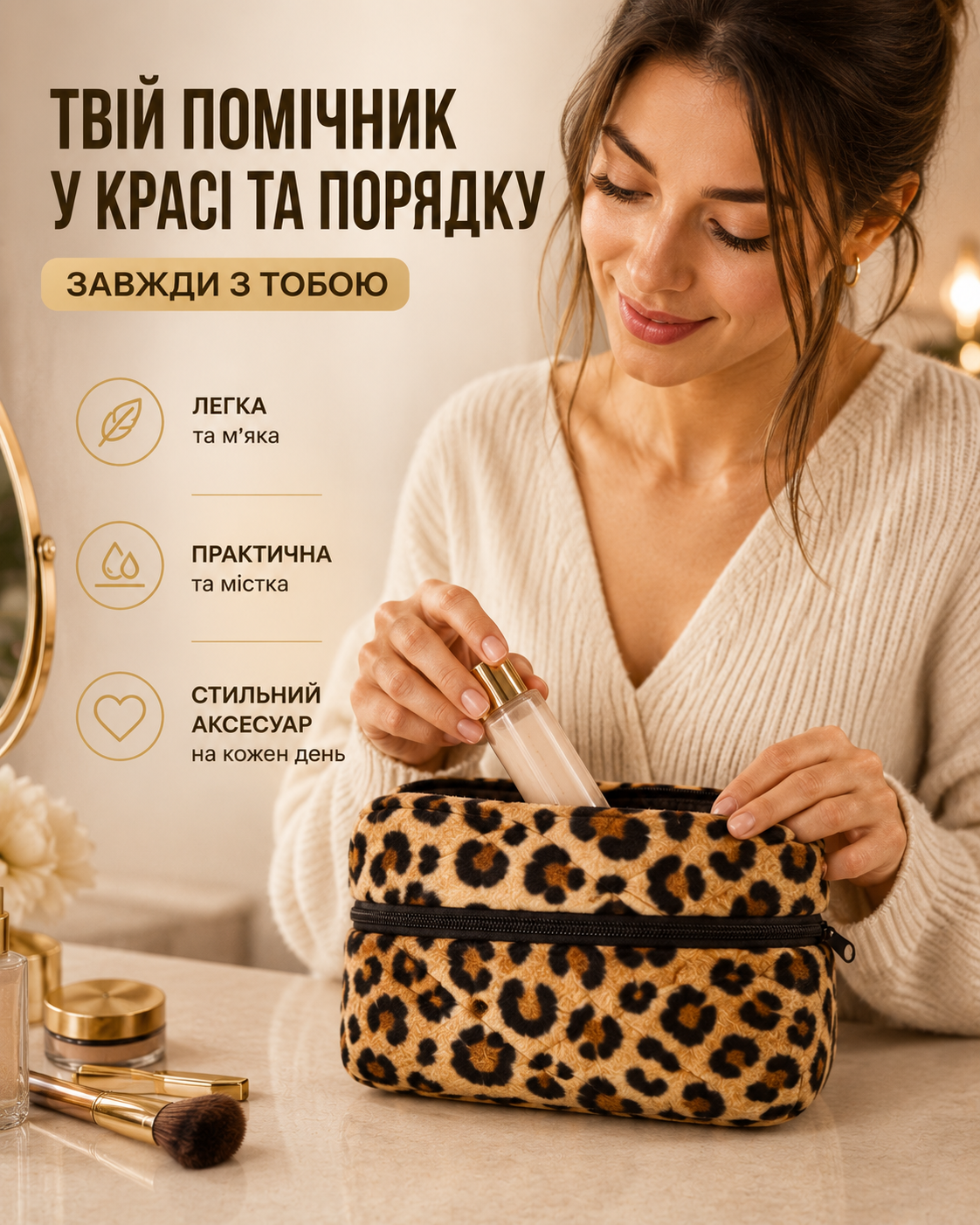 Косметичка флісова з леопардовим принтом 22 × 11 см — фото 2
