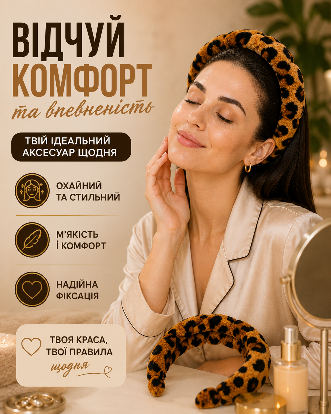Обруч для волосся м'який леопард