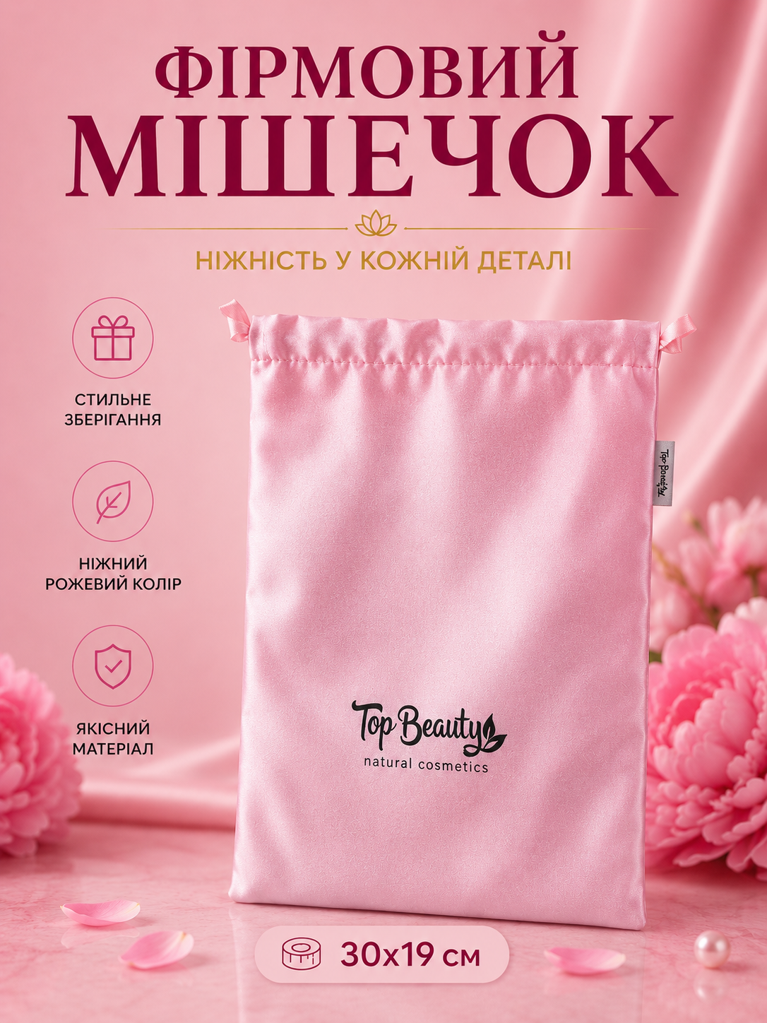 Мішечок фірмовий ніжно-рожевий 30 × 19 см — фото 2