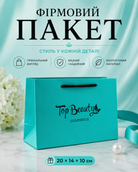 Пакет паперовий фірмовий тіфані (бірюзовий) з чорними ручками 20 × 14 × 10 см — фото 2