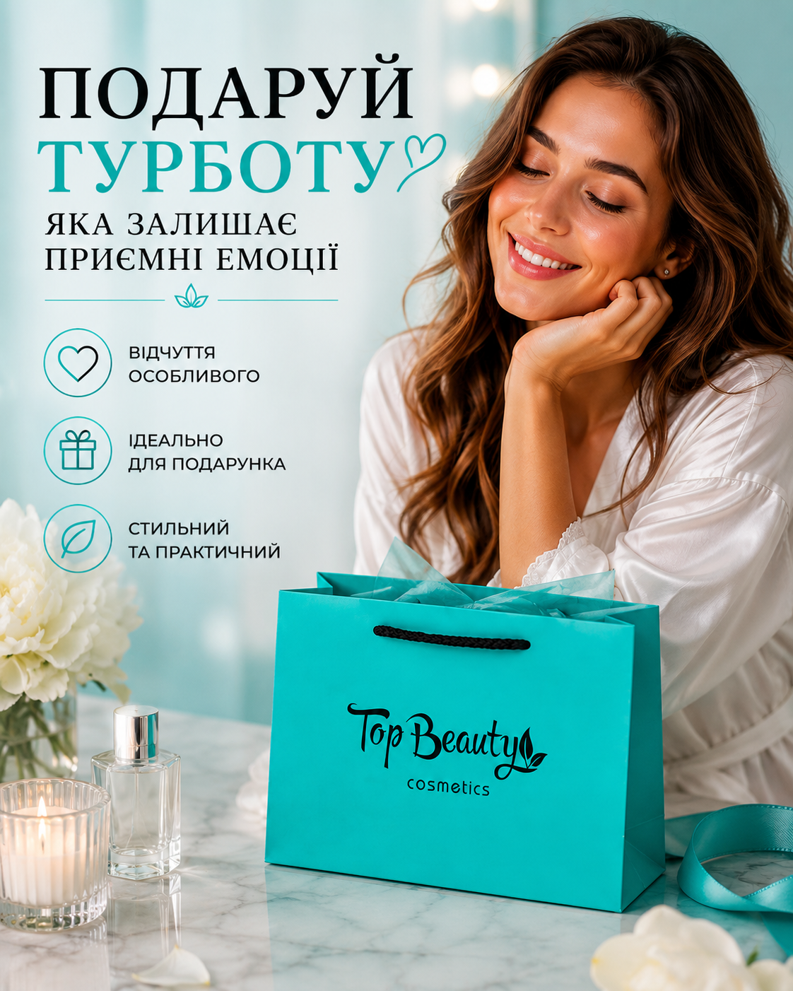 Пакет паперовий фірмовий тіфані (бірюзовий) з чорними ручками 20 × 14 × 10 см