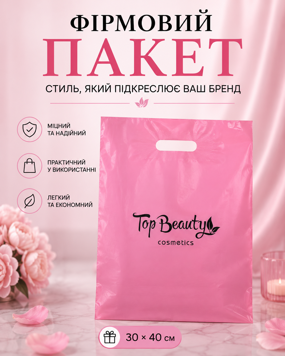 Пакет поліетиленовий фірмовий «Банан» рожевий 30 × 40 см — фото 2
