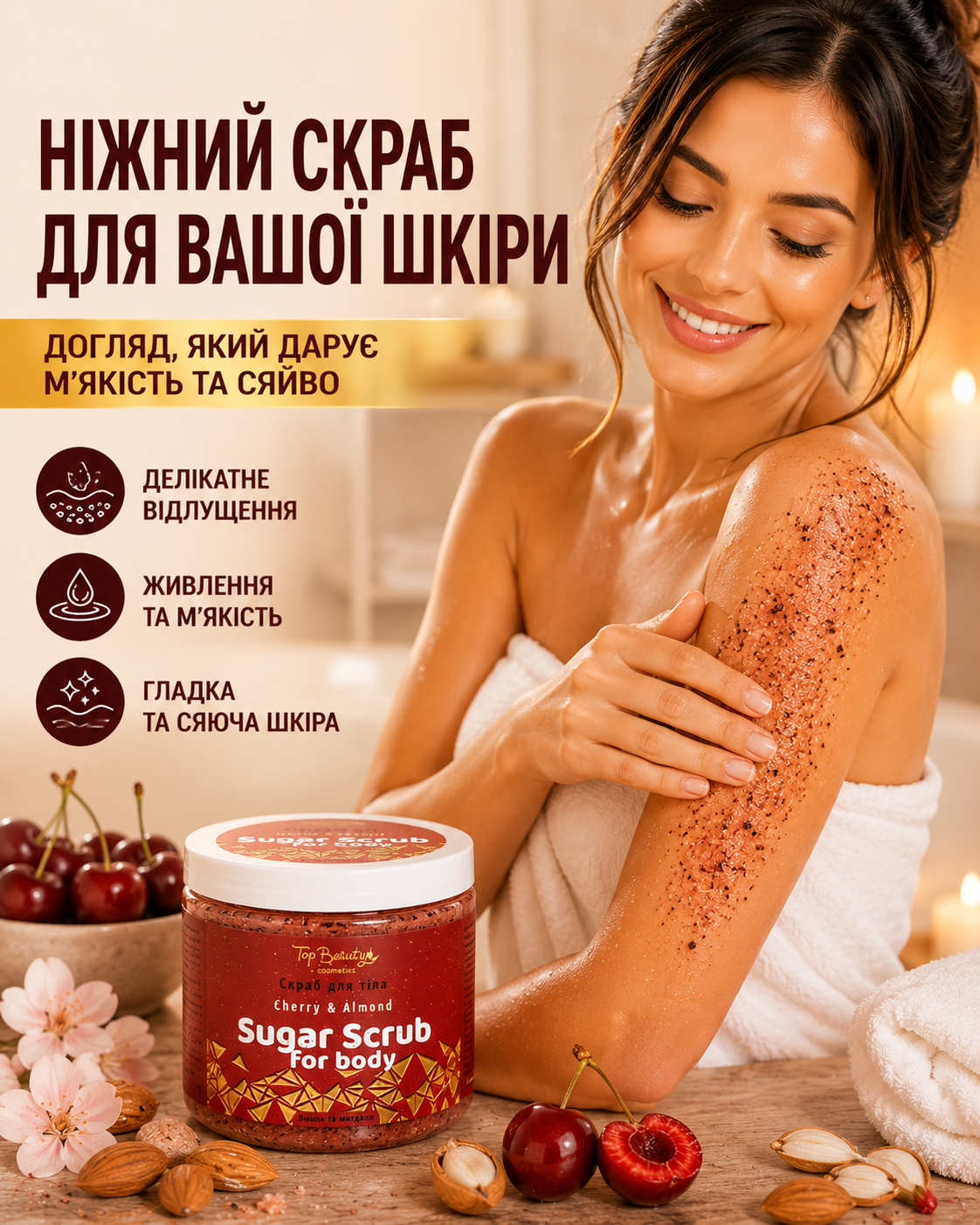 Скраб для тіла Cherry & Almond «Вишня та мигдаль» 250 мл