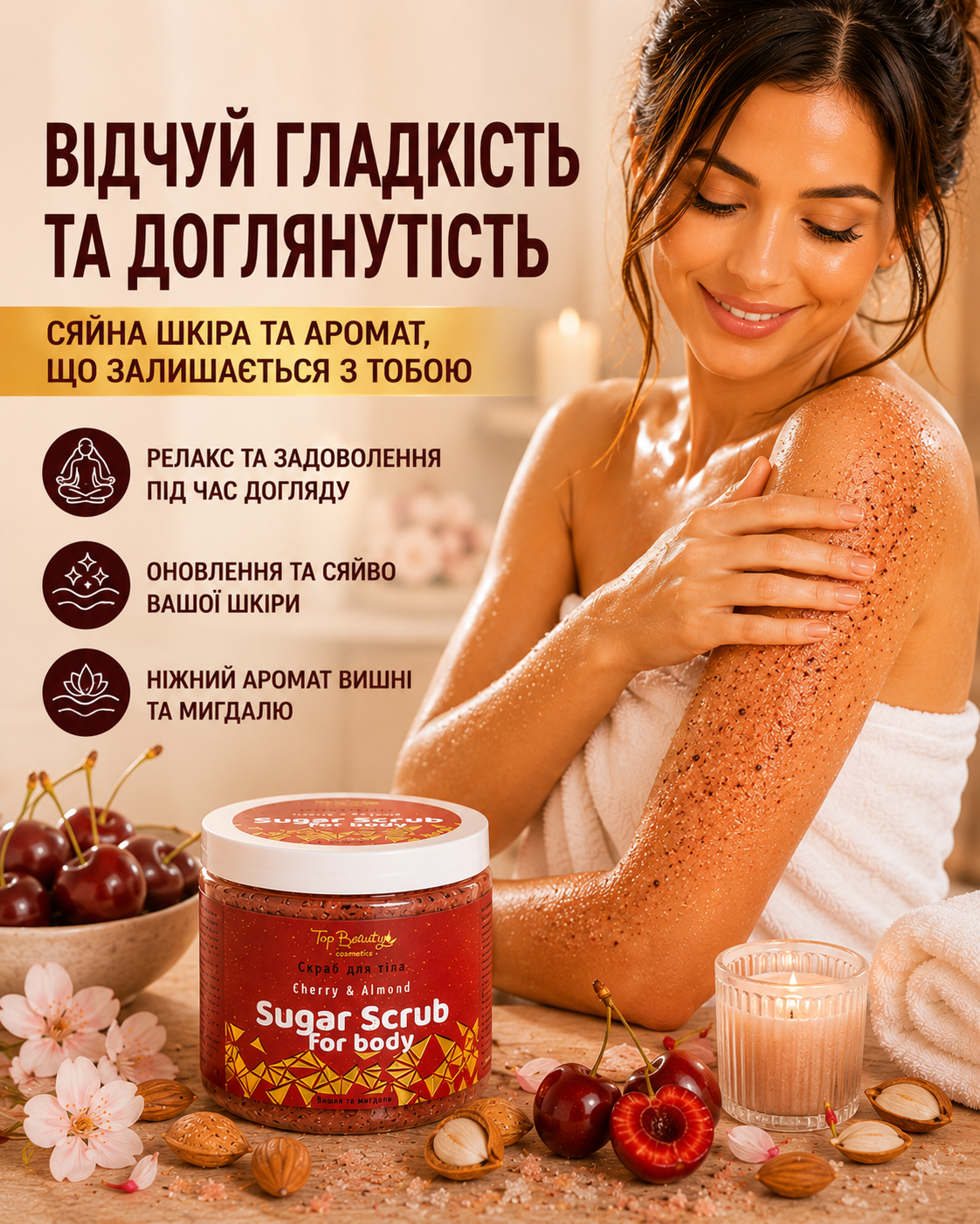 Скраб для тіла Cherry & Almond «Вишня та мигдаль» 250 мл — фото 2